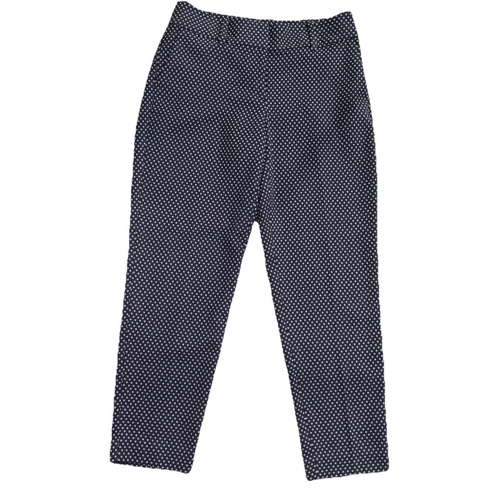 Ann Taylor Career Petite 2P Navy White Geometric Ankle Pants Hook & Bar Closure
